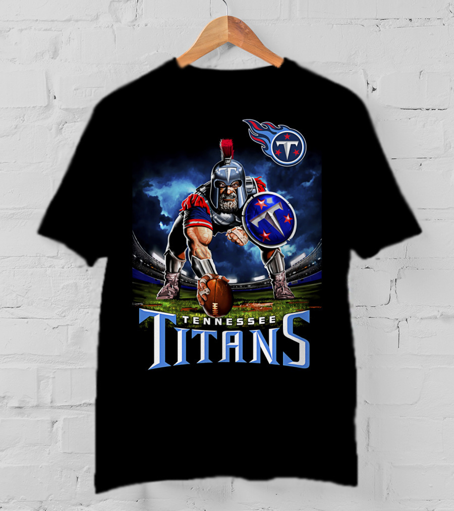Tennessee Titans Spartan Warrior Football Action Pose Stadium Background T-Shirt