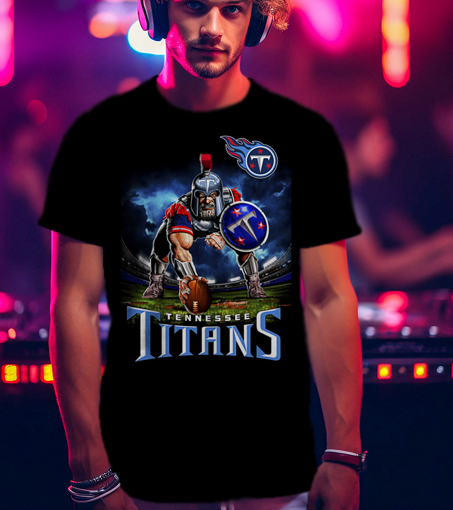 Tennessee Titans Spartan Warrior Football Action Pose Stadium Background T-Shirt