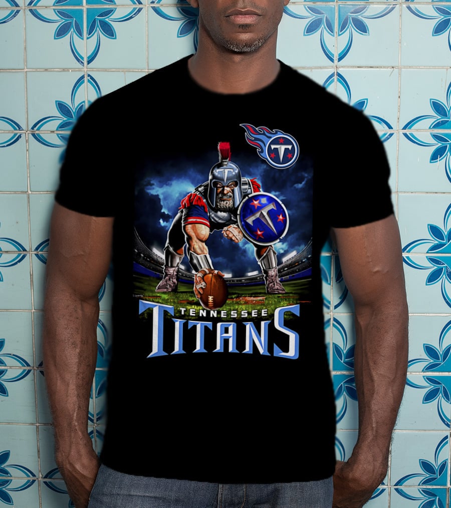 Tennessee Titans Spartan Warrior Football Action Pose Stadium Background T-Shirt