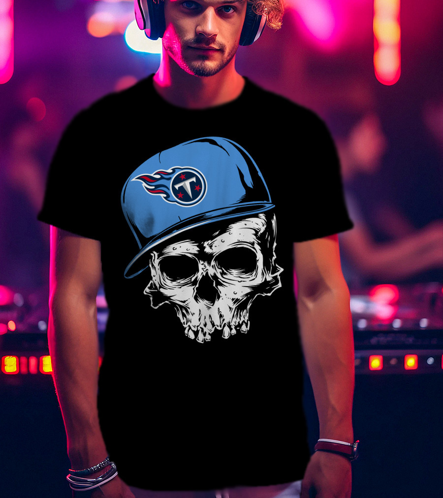 Tennessee Titans Skull With Cap And Iconic Team T-Shirt