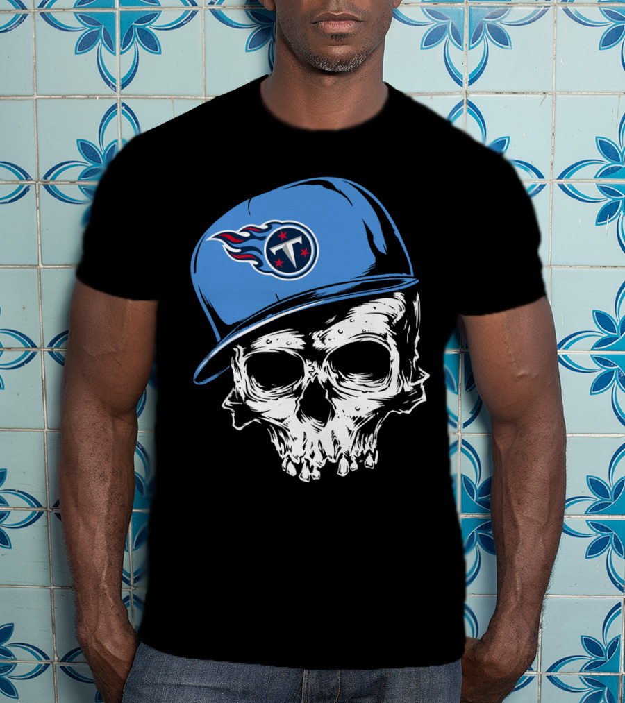 Tennessee Titans Skull With Cap And Iconic Team T-Shirt
