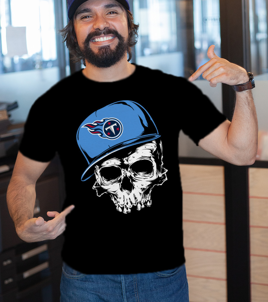 Tennessee Titans Skull With Cap And Iconic Team T-Shirt