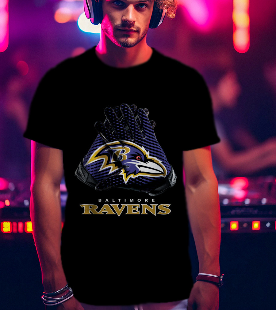 Baltimore Ravens Nfl Gloves Football Team Logo Bold T-Shirt
