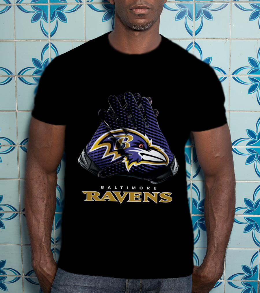 Baltimore Ravens Nfl Gloves Football Team Logo Bold T-Shirt