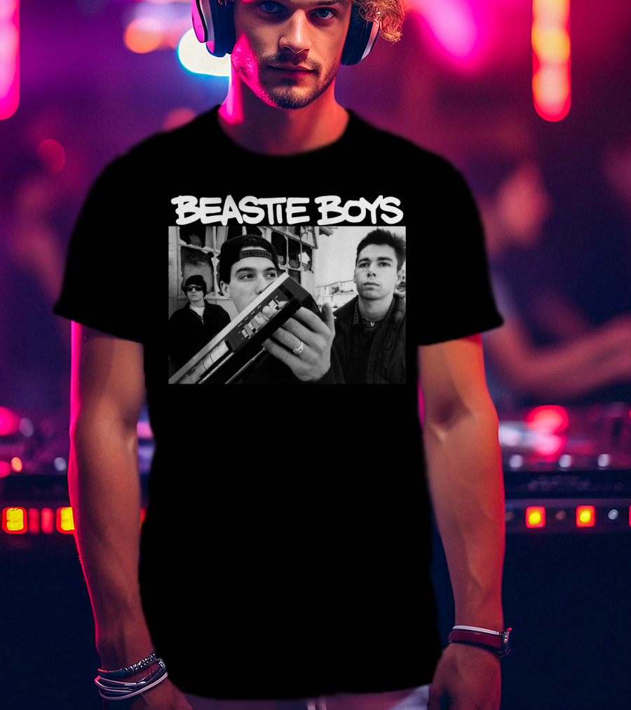 Beastie Boys Holding Boom Box Black And White Photo T-Shirt