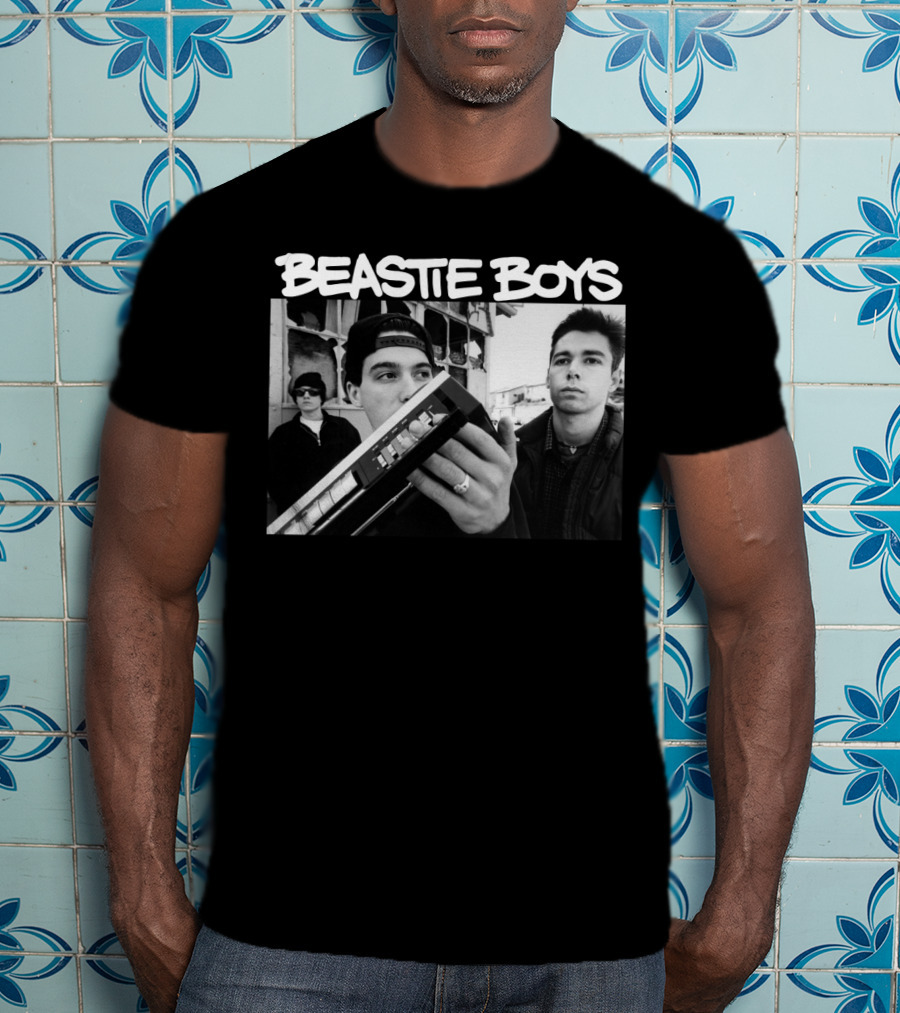 Beastie Boys Holding Boom Box Black And White Photo T-Shirt