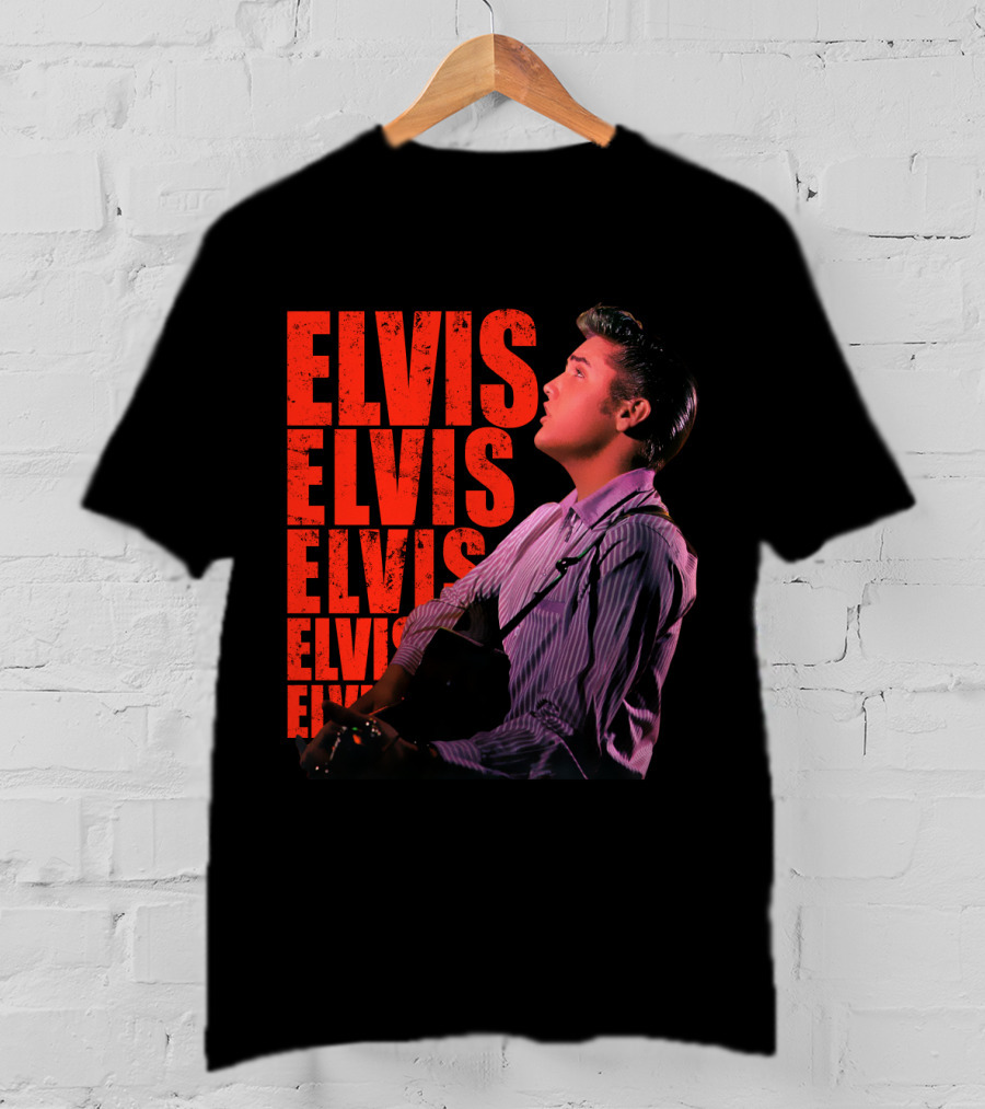 Elvis Vintage Style Portrait With Guitar T-Shirt