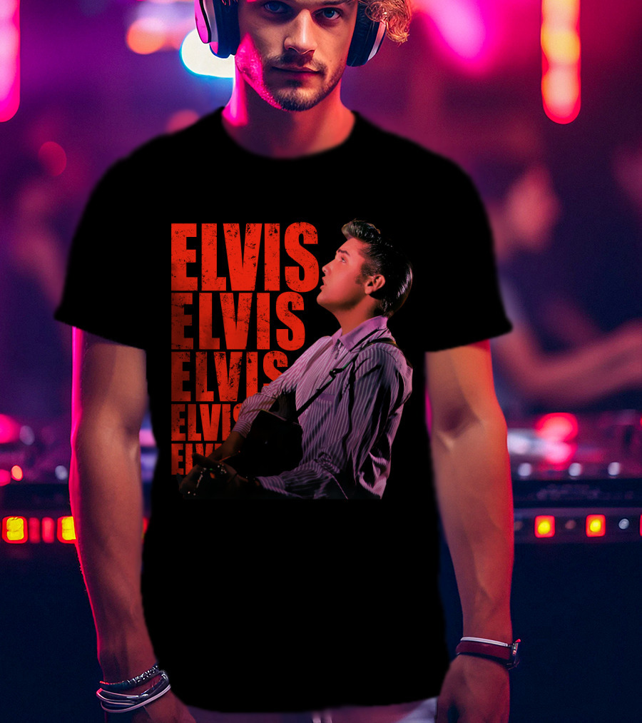 Elvis Vintage Style Portrait With Guitar T-Shirt