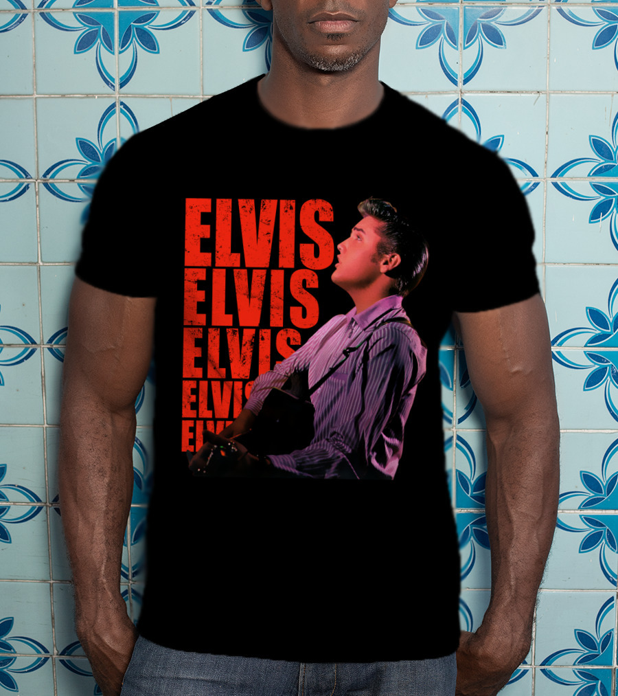 Elvis Vintage Style Portrait With Guitar T-Shirt