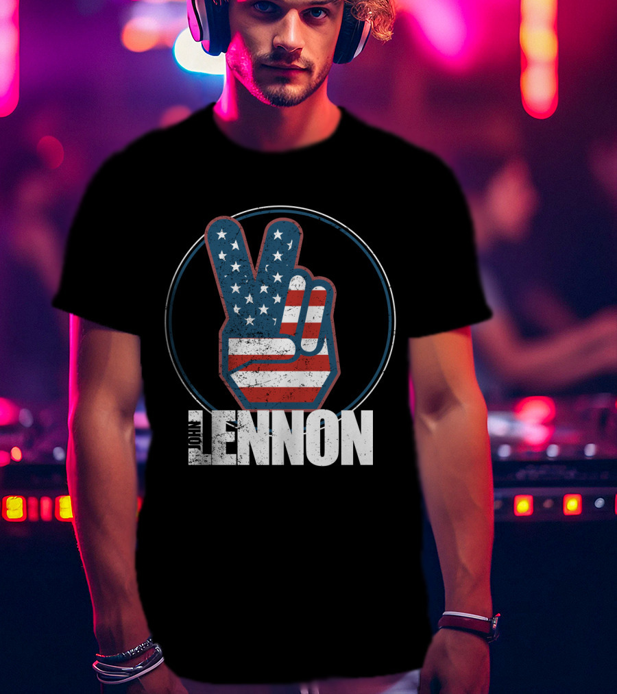 Jln John Lennon Peace Sign American Flag Style T-Shirt