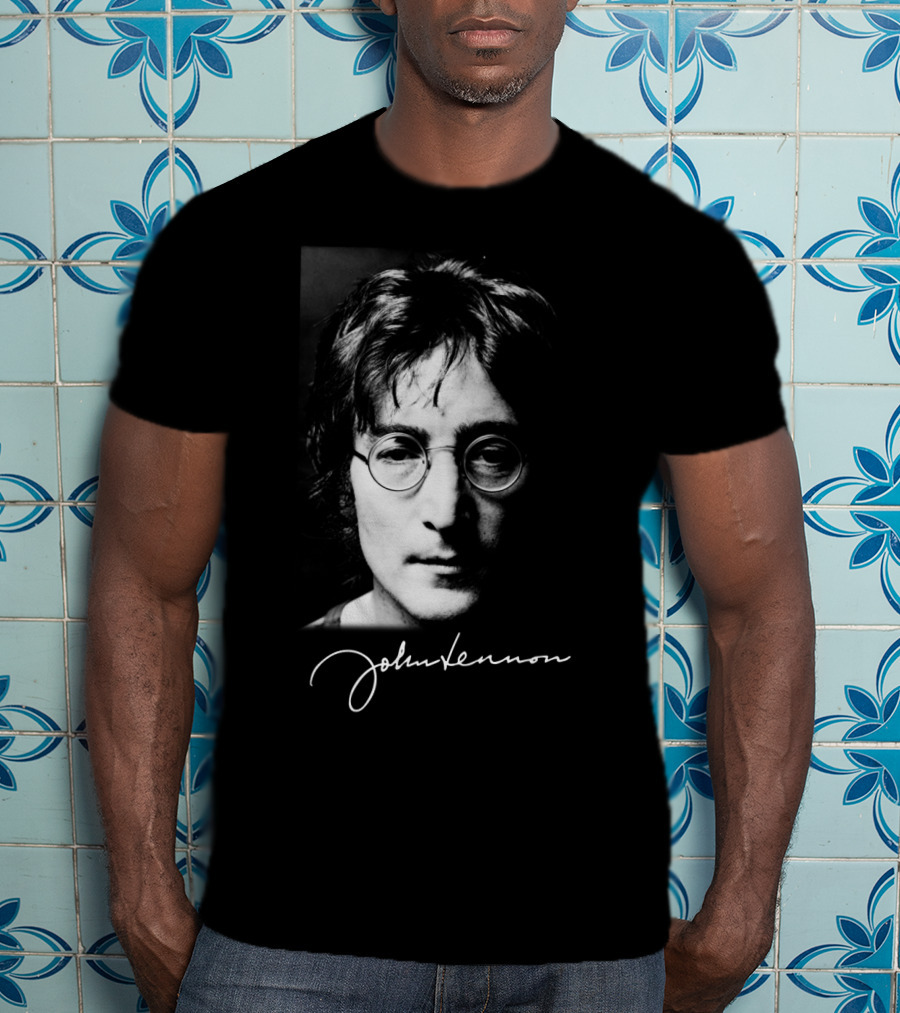 John Lennon Black And White Portrait With Signature T-Shirt