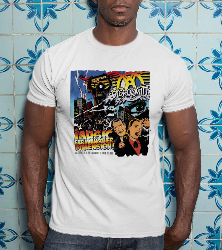 Aerosmith Music From Another Dimension Comic-Style Galactic Robot Skyline T-Shirt