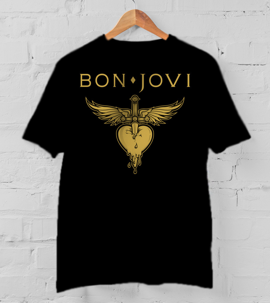 Bon Jovi Winged Dagger Heart Dripping Gold T-Shirt