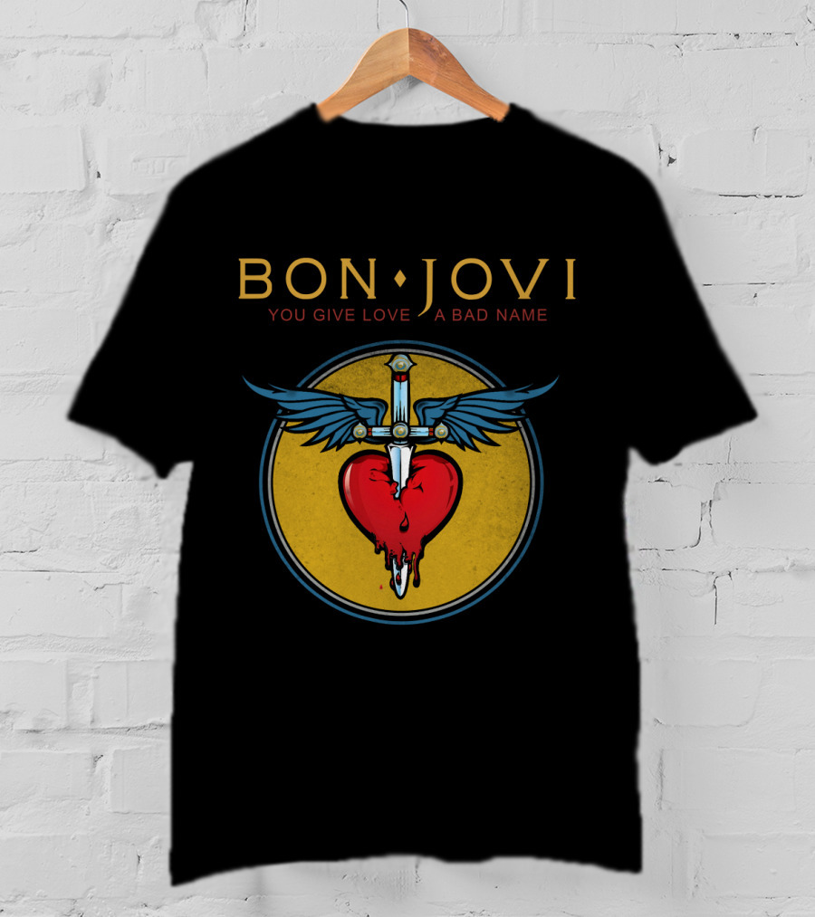 Bon Jovi You Give Love A Bad Name Winged Heart And Sword T-Shirt