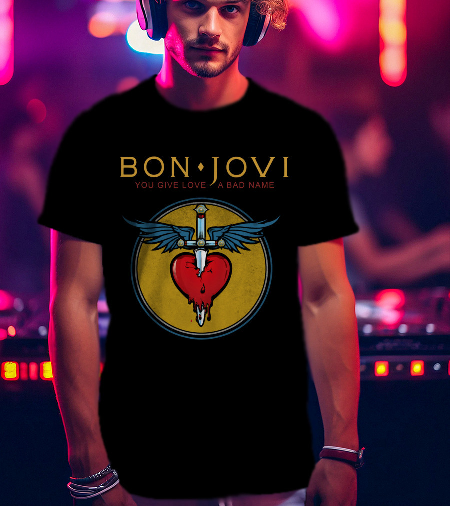 Bon Jovi You Give Love A Bad Name Winged Heart And Sword T-Shirt
