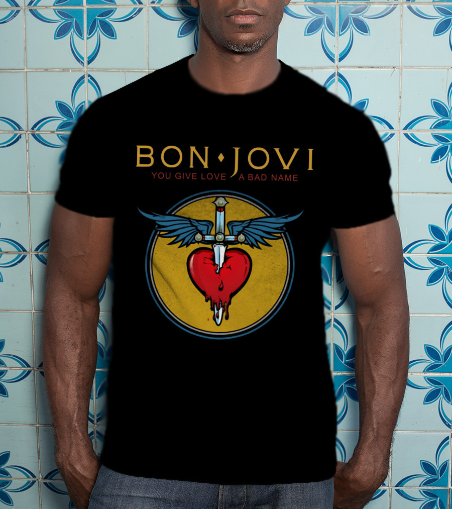 Bon Jovi You Give Love A Bad Name Winged Heart And Sword T-Shirt