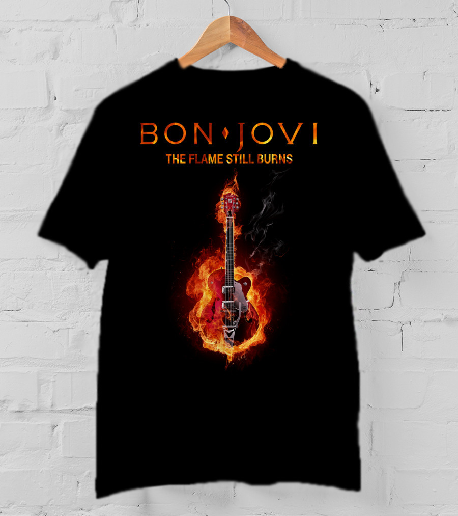 BON JOVI THE FLAME STILL BURNS Guitar On Fire T-Shirt
