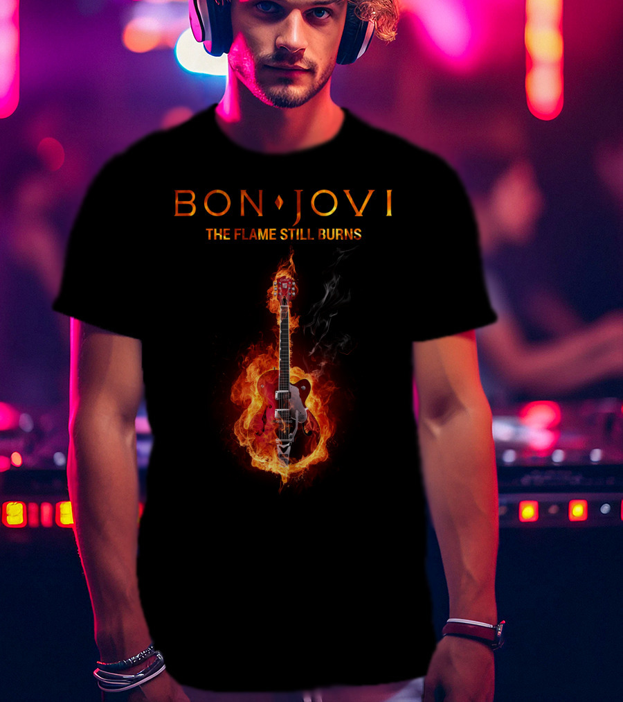 BON JOVI THE FLAME STILL BURNS Guitar On Fire T-Shirt