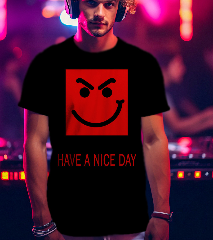 Have A Nice Day Mischievous Red Smiley Face BJV 20 T-Shirt