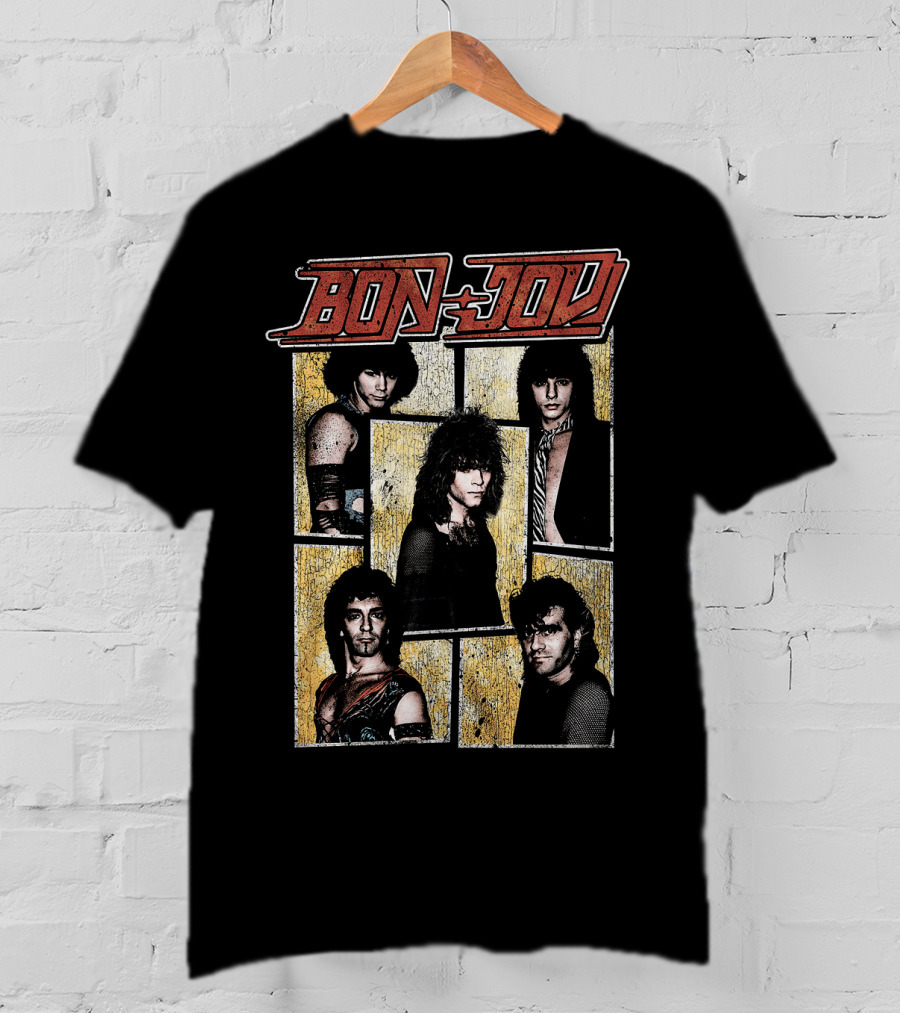 Bon Jovi Band Members Vintage Photo Collage T-Shirt