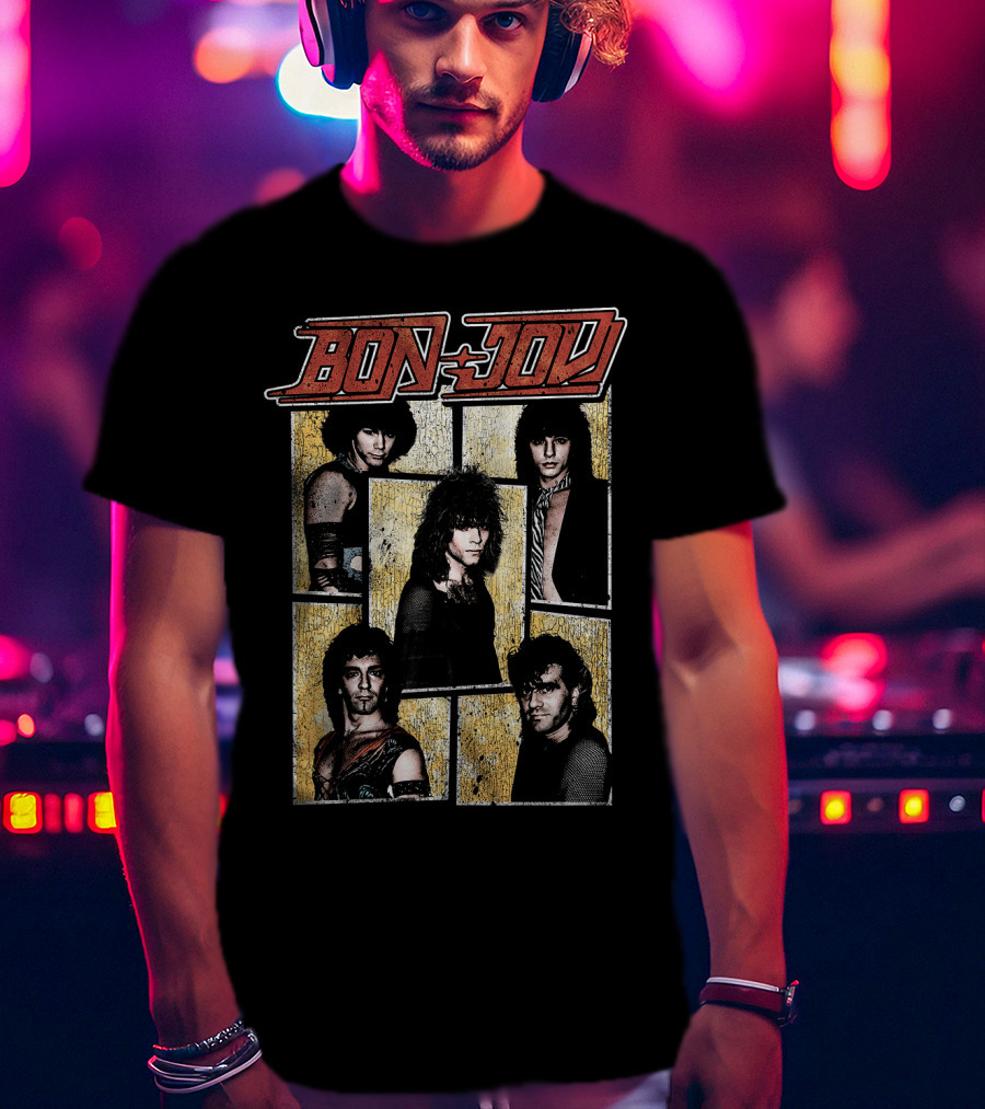 Bon Jovi Band Members Vintage Photo Collage T-Shirt