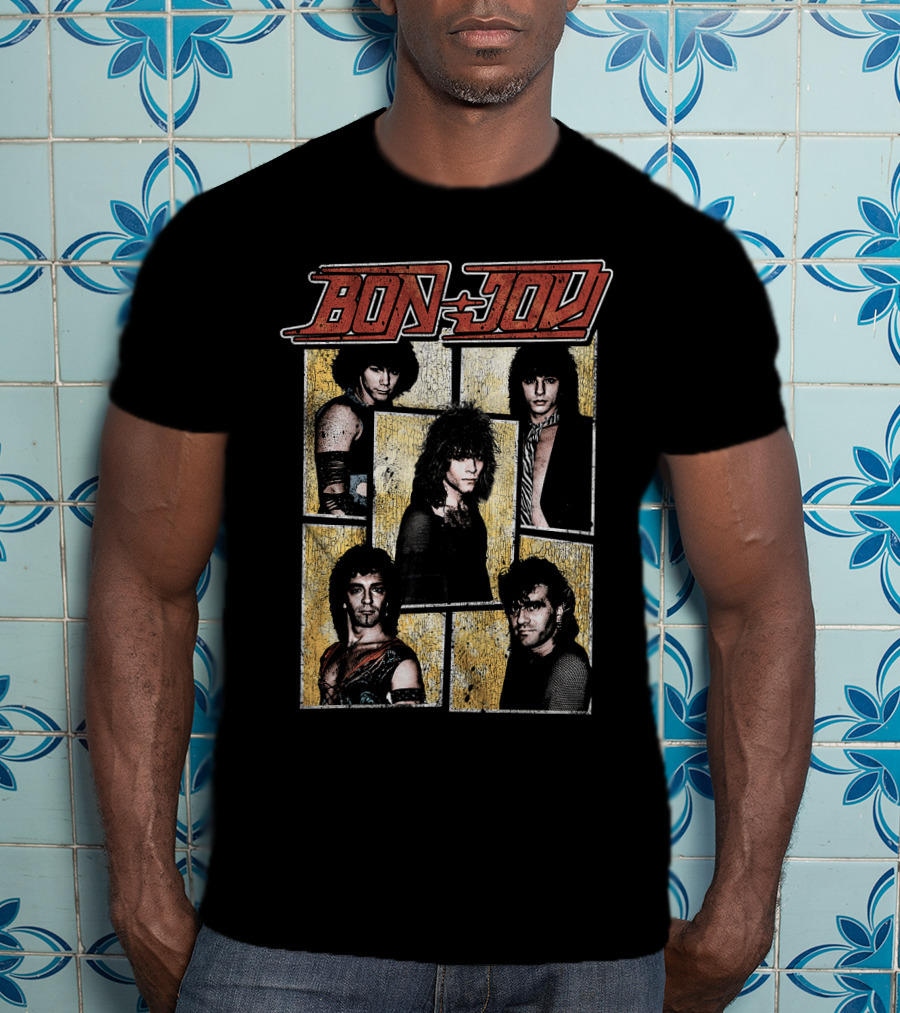 Bon Jovi Band Members Vintage Photo Collage T-Shirt