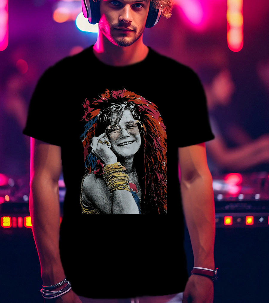 Jnjl 10 Iconic Smiling Portrait With Colorful Hair And Sunglasses T-Shirt