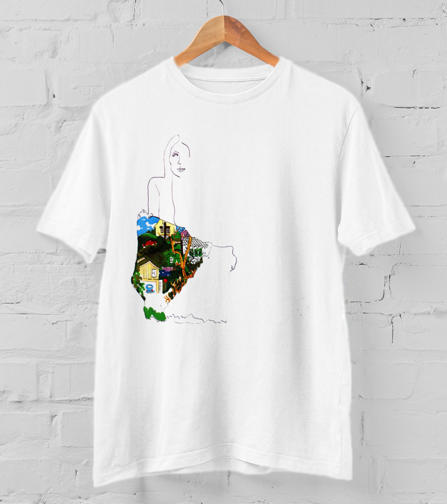 Jnmc 03 Ladies Of The Canyon Line Art With Colorful Houses And Nature Scene T-Shirt