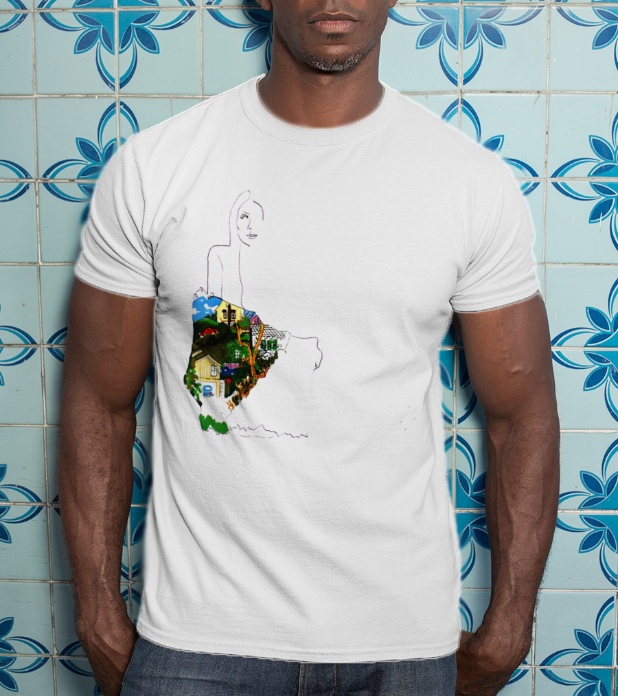 Jnmc 03 Ladies Of The Canyon Line Art With Colorful Houses And Nature Scene T-Shirt