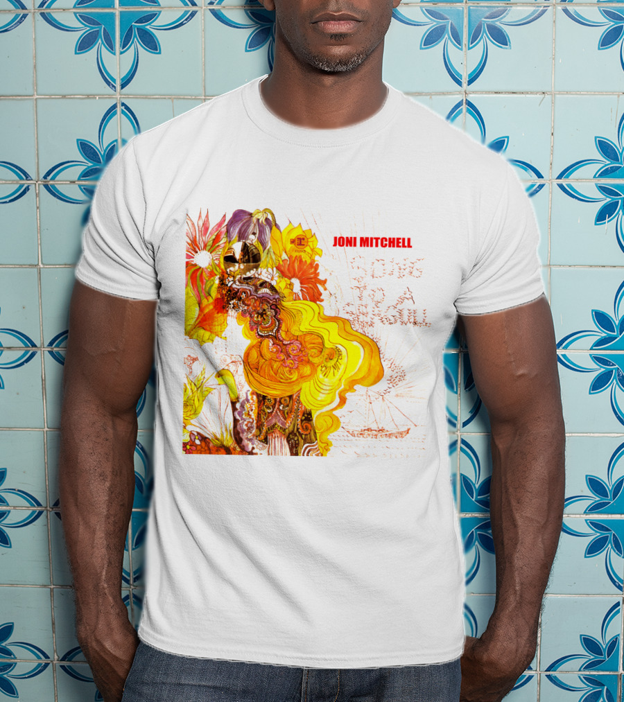Joni Mitchell Song To A Seagull Colorful Floral Artwork With Yellow Orange Accents T-Shirt