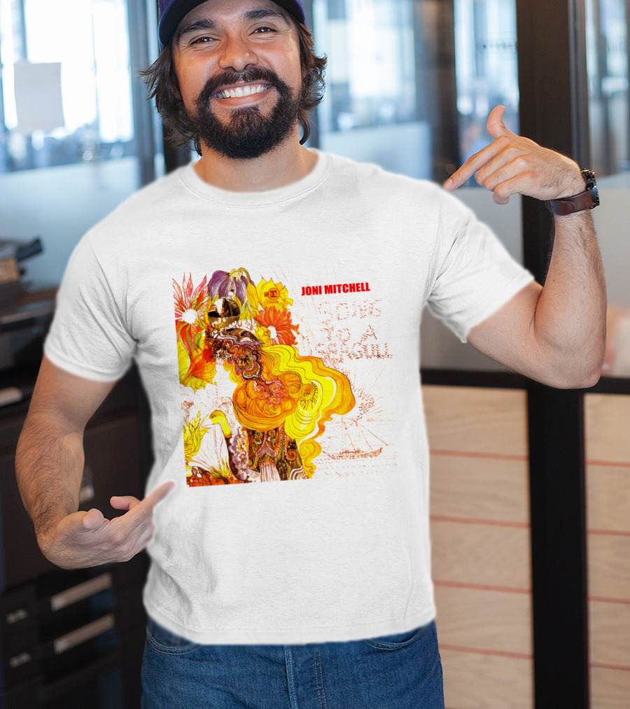 Joni Mitchell Song To A Seagull Colorful Floral Artwork With Yellow Orange Accents T-Shirt