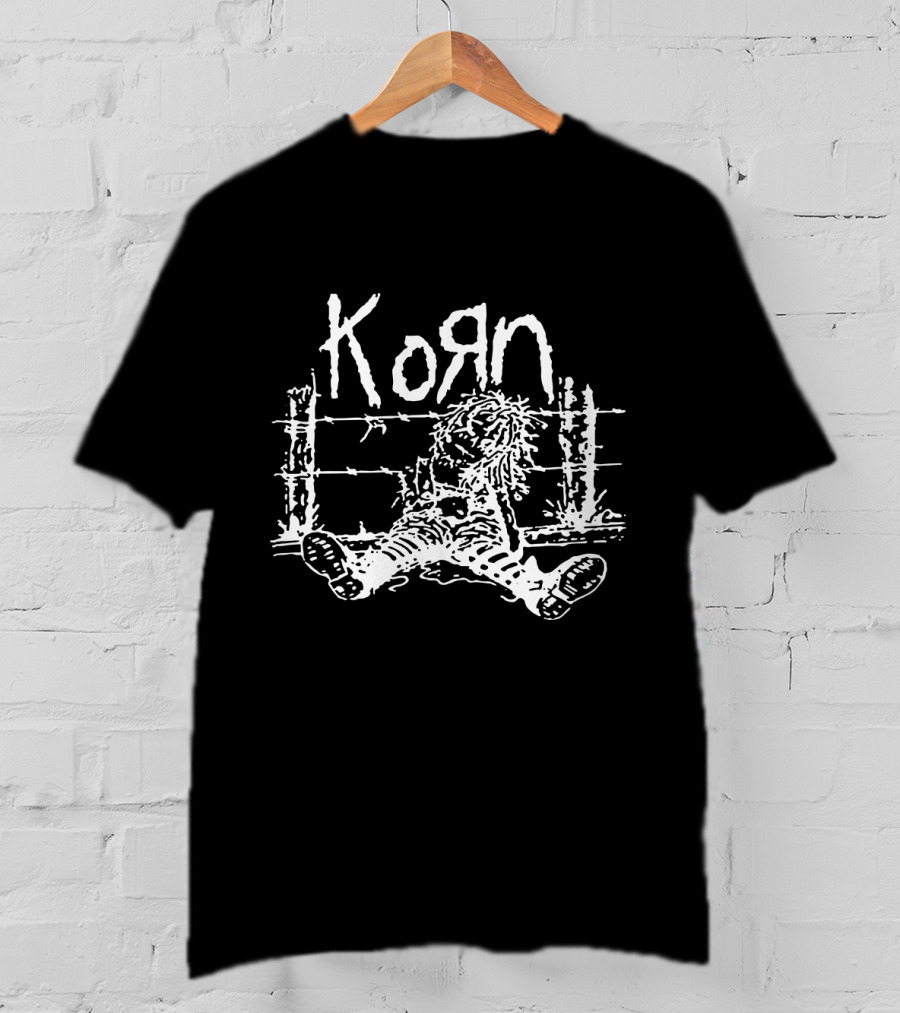 Korn Grunge Style Sitting Figure With Barbed Wire Background T-Shirt