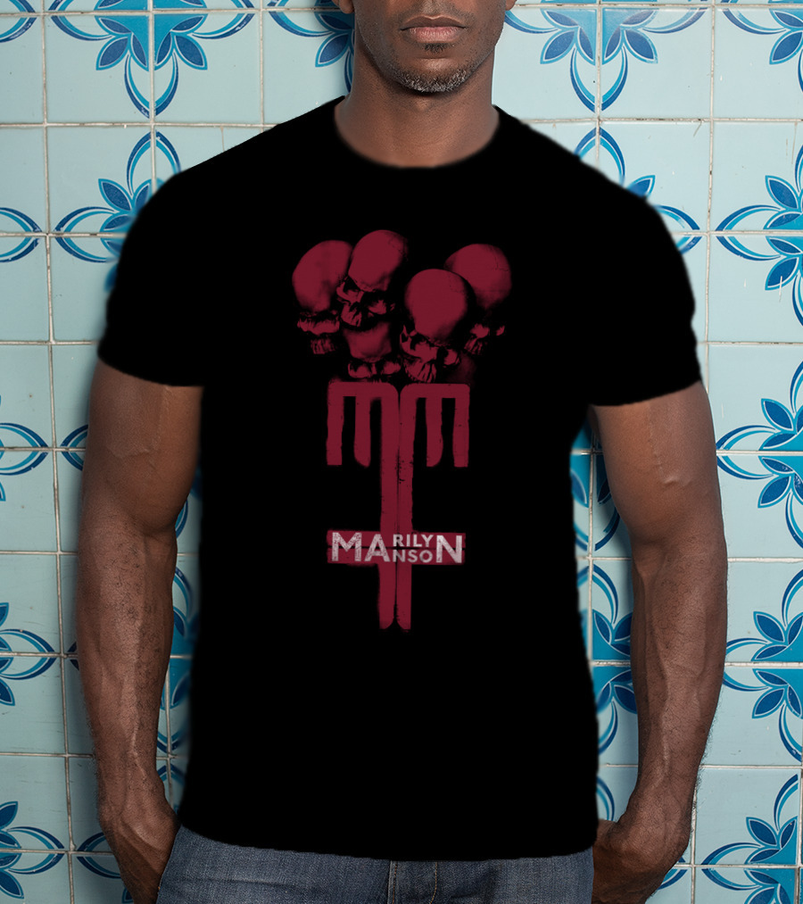Marilyn Manson Skulls Trident Red Graphic Mms T-Shirt