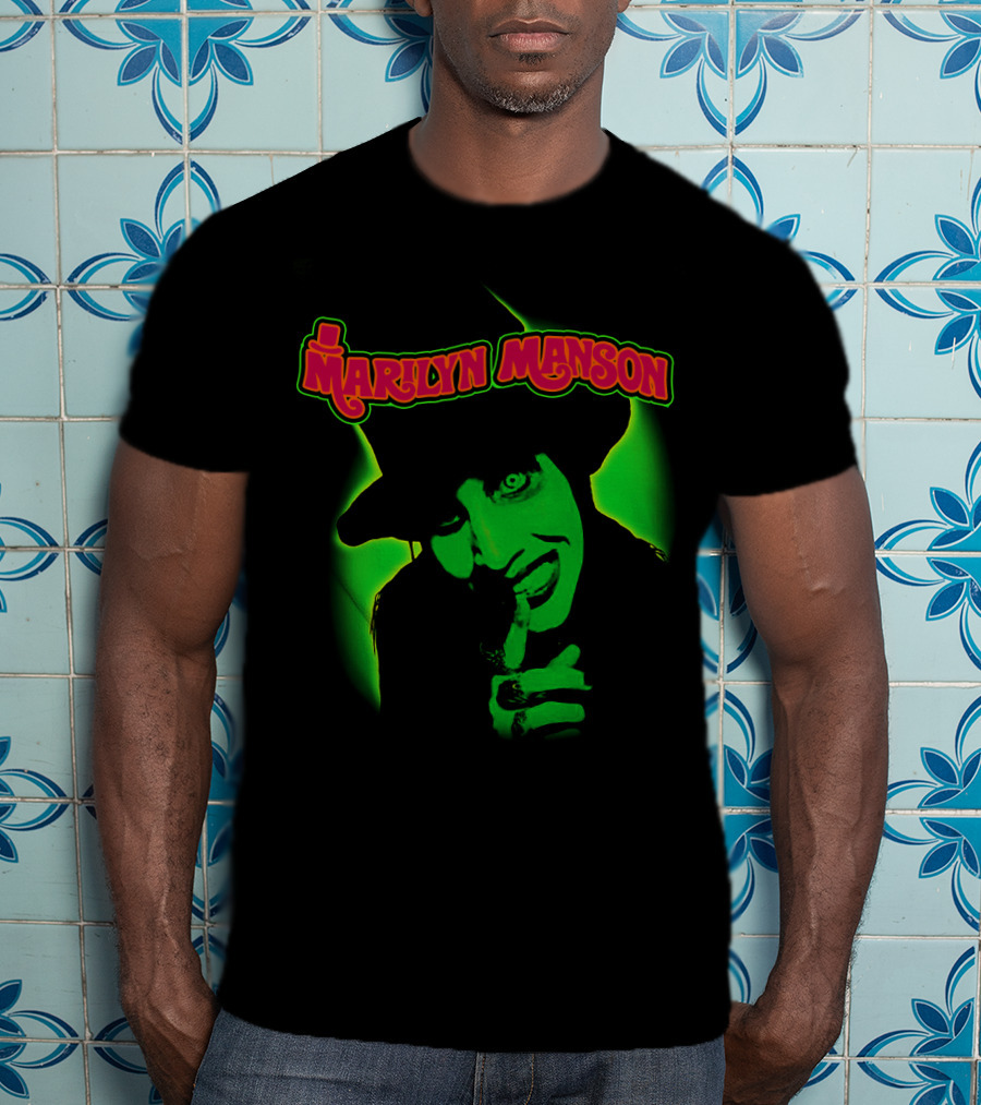 Marilyn Manson Green Gothic Portrait Mms T-Shirt