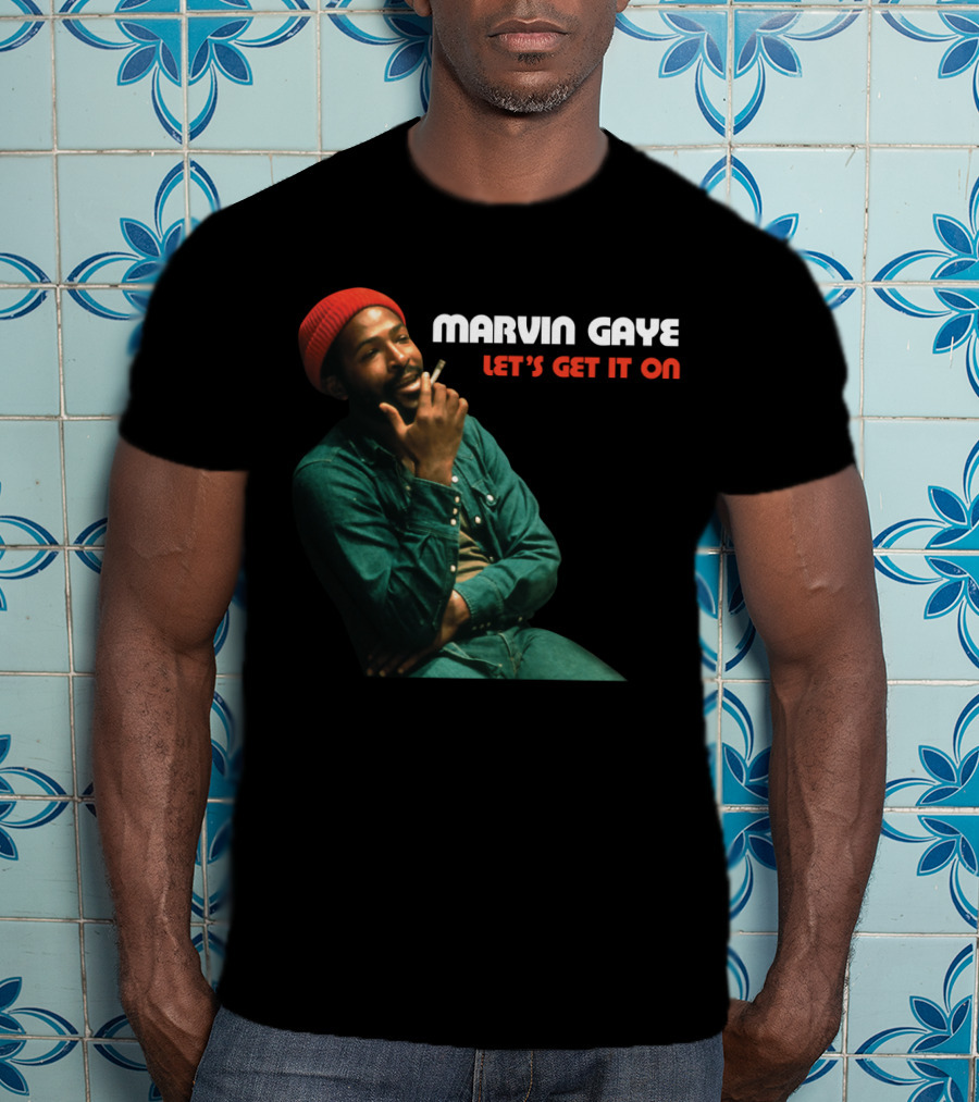 Marvin Gaye Let's Get It On Red Beanie Outfit Smoking Pose T-Shirt