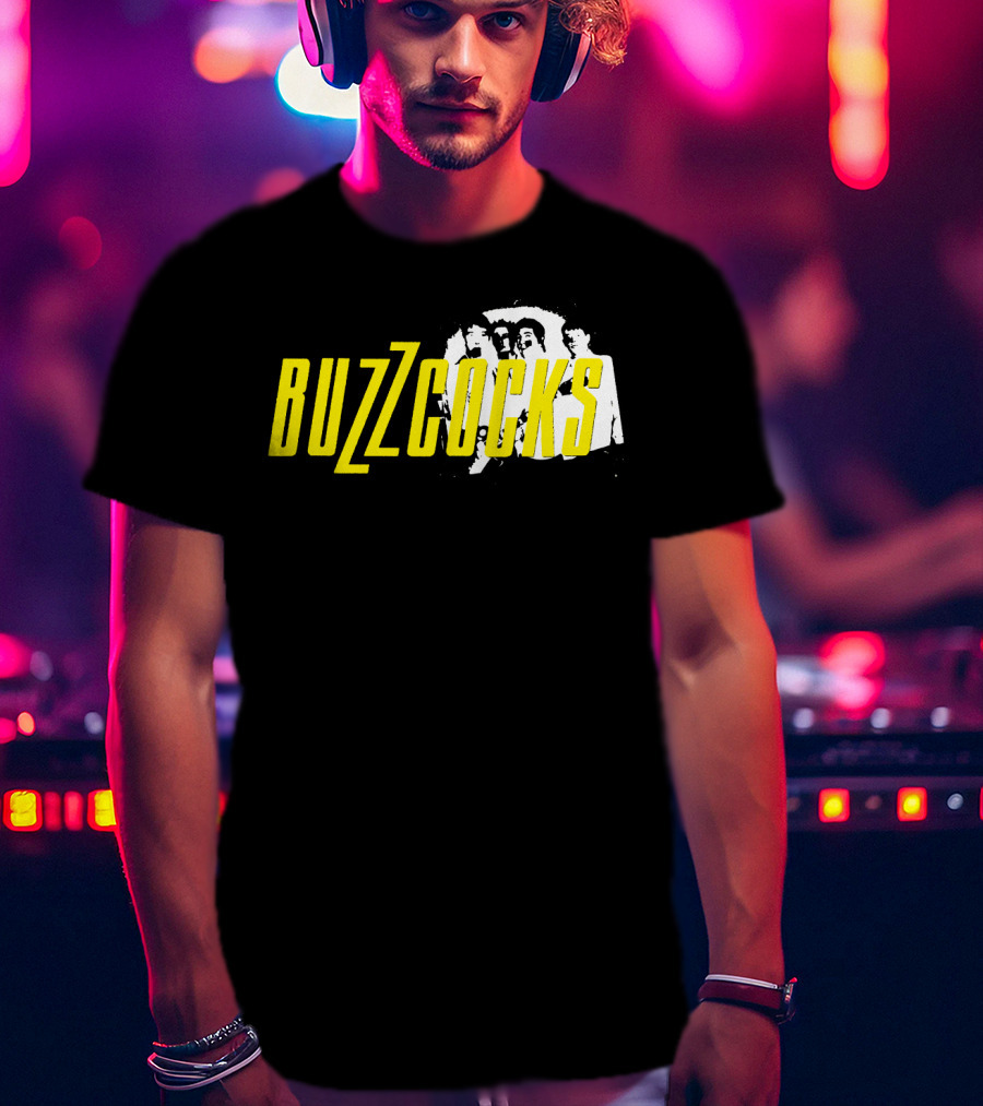 BUZZCOCKS Yellow Logo With Band Photo T-Shirt