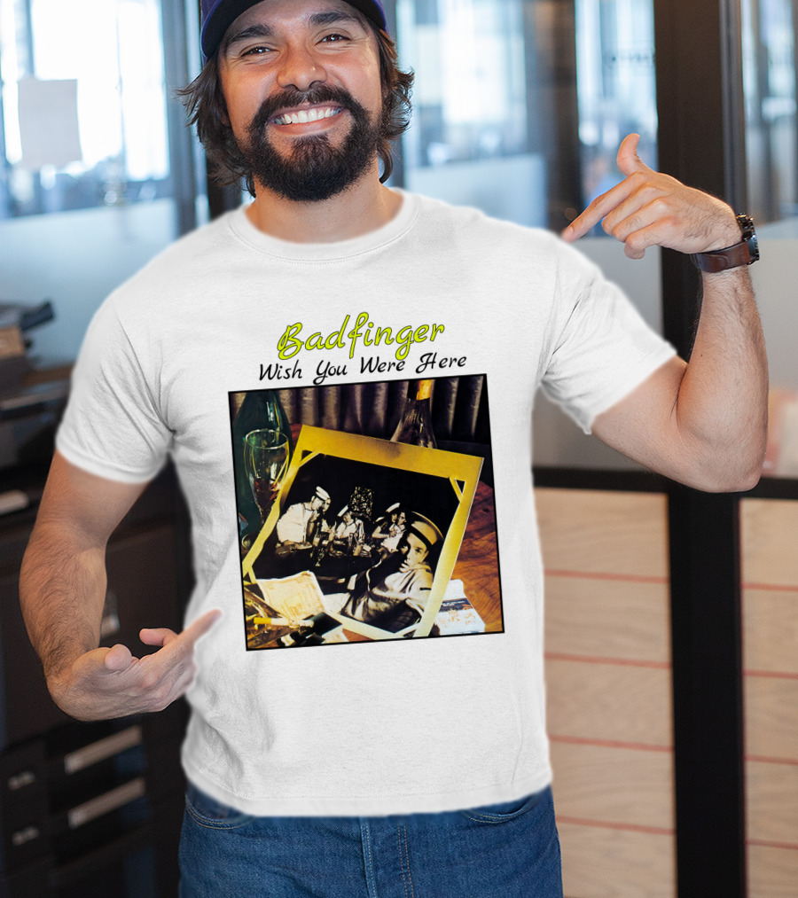 Badfinger Wish You Were Here Album Art Photographic Table Setting With Drinks And Photographs T-Shirt