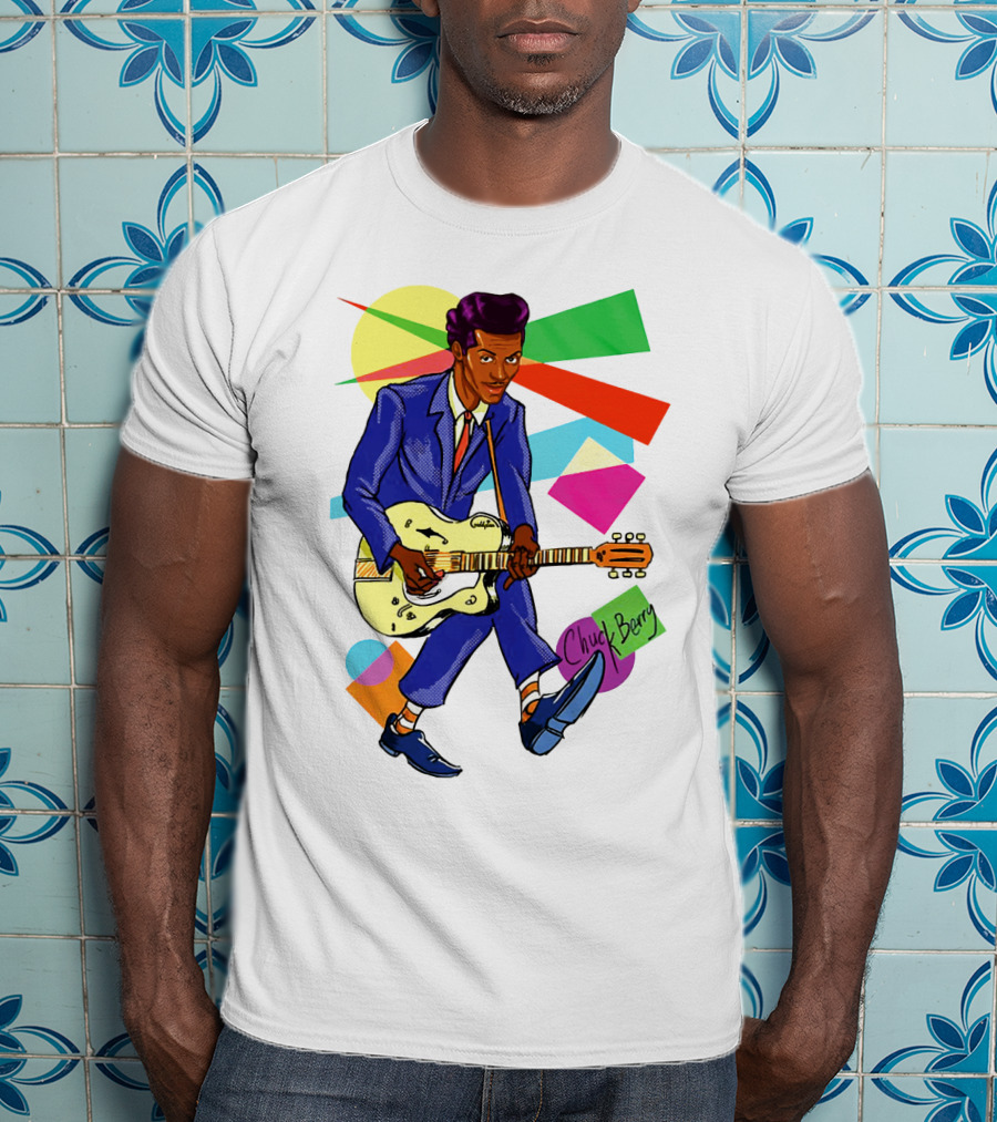 Chuck Berry Colorful Geometric Guitarist T-Shirt