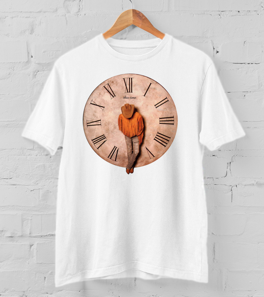Cowboy Hat Fringed Jacket Leaning On Roman Numeral Clockface This Time T-Shirt