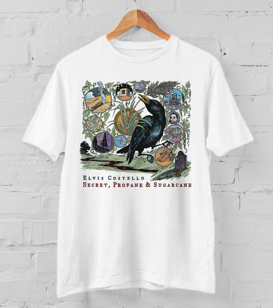 Elvis Costello Secret Profane And Sugarcane Blackbird And Icons T-Shirt
