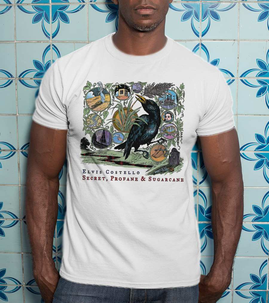 Elvis Costello Secret Profane And Sugarcane Blackbird And Icons T-Shirt