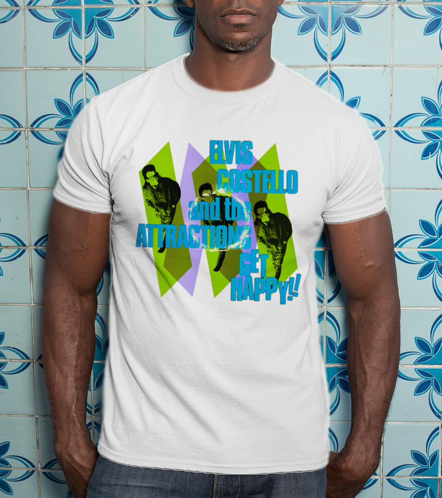 Elvis Costello And The Attractions Get Happy!! Vintage Style Music Poster T-Shirt