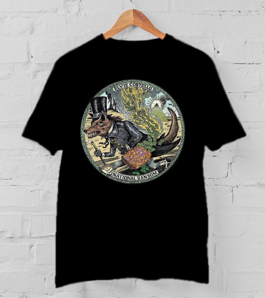Elvis Costello EVCTL 31 National Ransom Wolf In Top Hat With Money And Pyramid T-Shirt