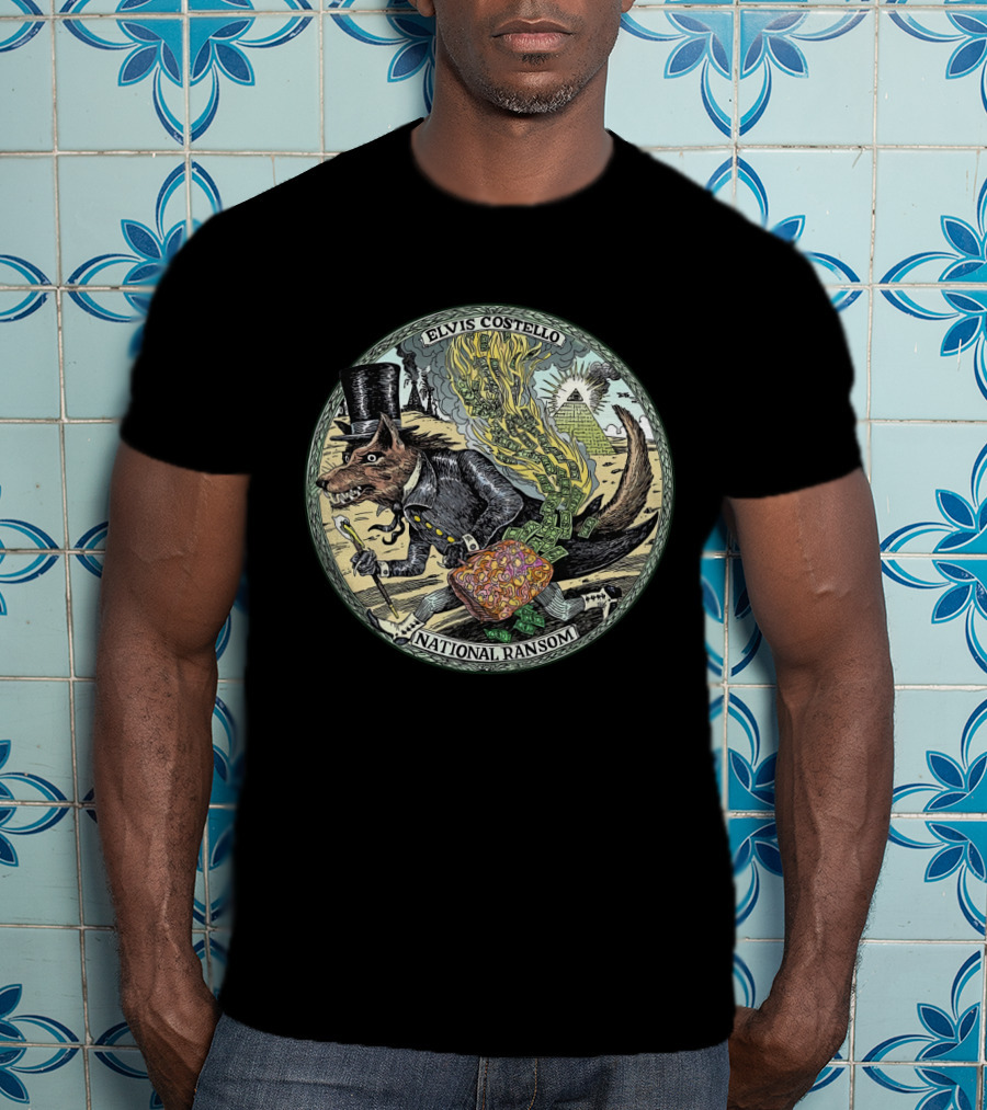 Elvis Costello EVCTL 31 National Ransom Wolf In Top Hat With Money And Pyramid T-Shirt