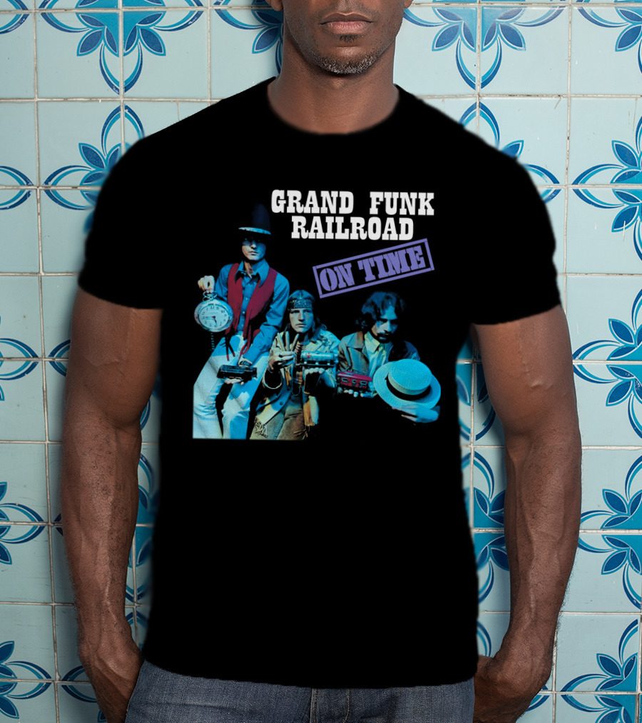 Grand Funk Railroad On Time Album Clock Train Photo T-Shirt