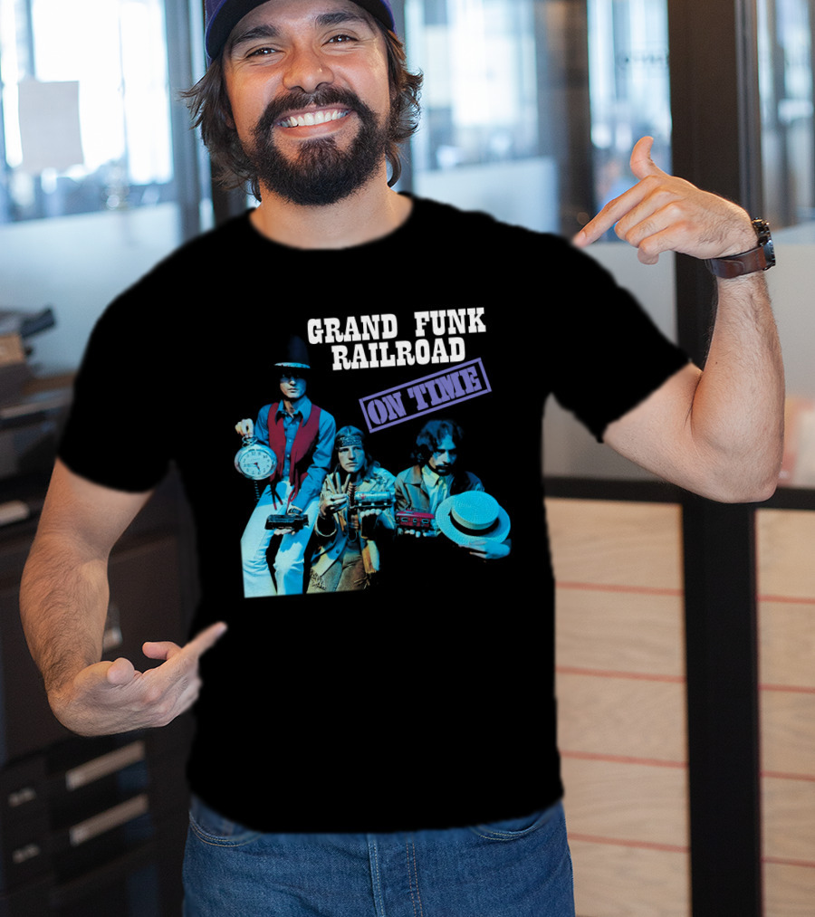 Grand Funk Railroad On Time Album Clock Train Photo T-Shirt