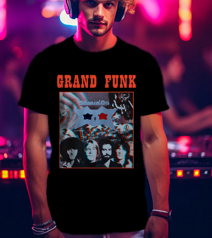 Grand Funk Shinin' On Album Cover With 3D Effect Band Members And Star Shapes T-Shirt