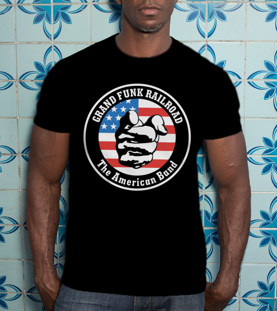 Grand Funk Railroad The American Band Pointing Finger Logo USA Flag T-Shirt