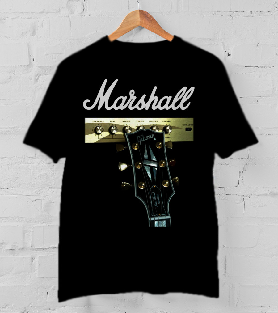 Marshall Amplification Gibson Guitar Headstock Presence Bass Treble Master Peavey T-Shirt