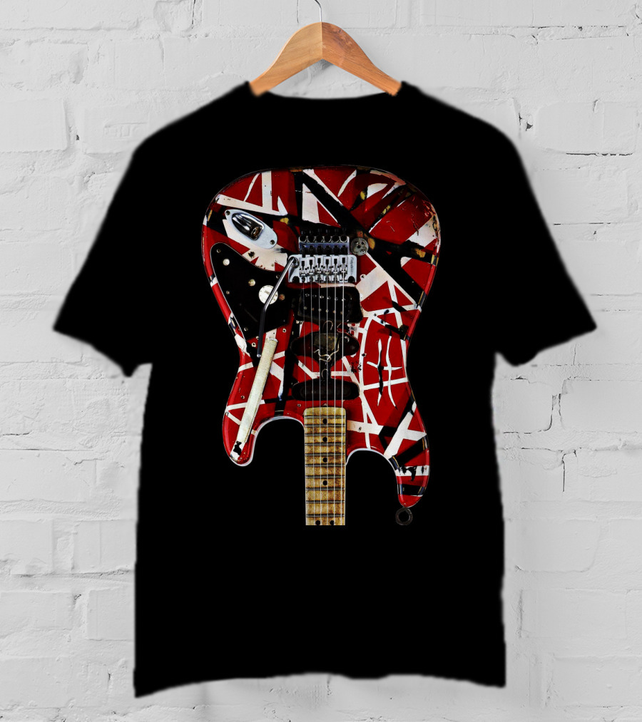 Red And White Striped Electric Guitar T-Shirt
